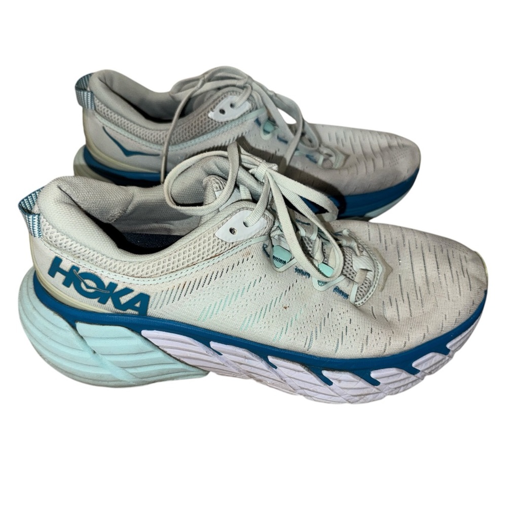 Hoka one graviota White and Teal Athletic Shoes size 9.5 m running sneakers